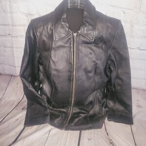 Women's COLEBROOK ESSENTIALS Black Zip-Up Leather Jacket Size M
